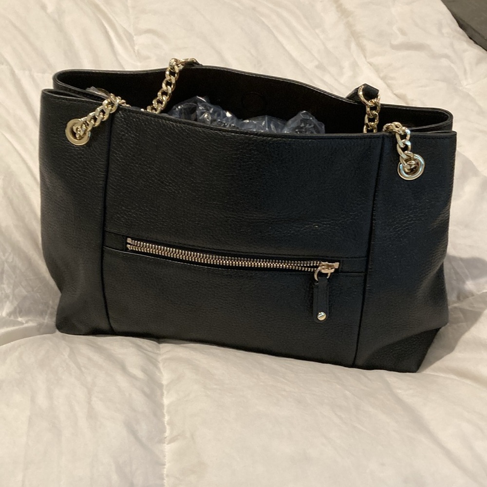Karl Lagerfeld Paris black leather tote with gold chain handles